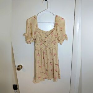NWT Nordstrom Rack Lush Floral Mini Puff Short Sleeve Pink Dress Sz Small